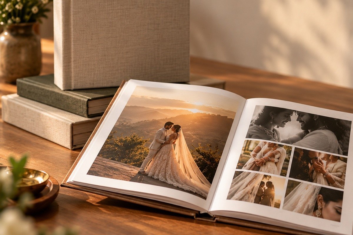 Handcrafted archival heirloom wedding album by Jino and Midhu